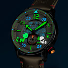 AVI-8 Peanuts Snoopy Limited Edition watch, Desert Shadow AV-4155-04, Front view under UV light