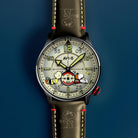 AVI-8 Peanuts Snoopy Limited Edition watch, Desert Shadow AV-4155-04, Front view with sand dial and olive green leather strap
