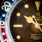 Extreme close-up of WMT Panton MKII - Brown Dial/ Heavy Aged vintage watch dial and bezel